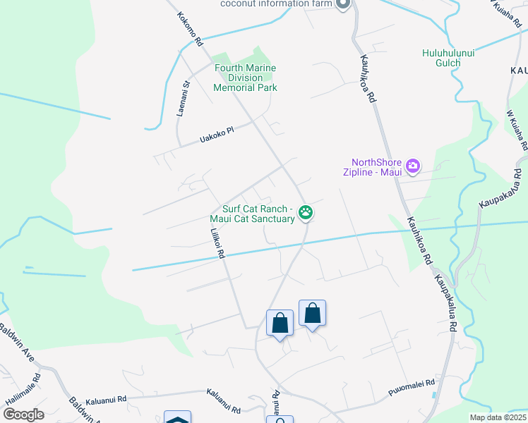 map of restaurants, bars, coffee shops, grocery stores, and more near 2397 Lilikoi Road in Haiku-Pauwela
