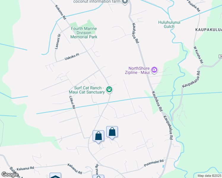 map of restaurants, bars, coffee shops, grocery stores, and more near 2165 Kokomo Road in Haiku-Pauwela