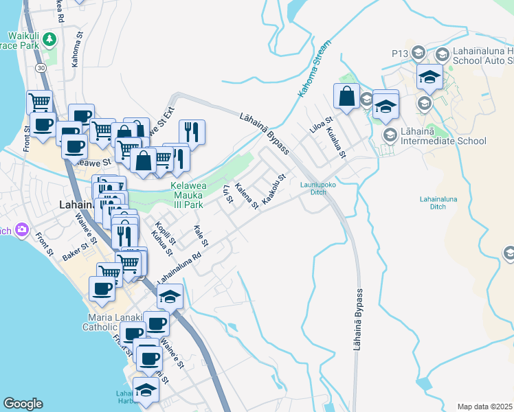 map of restaurants, bars, coffee shops, grocery stores, and more near 839 Kaakepa Street in Lahaina