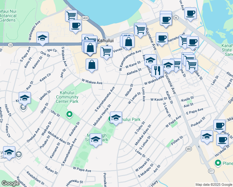map of restaurants, bars, coffee shops, grocery stores, and more near 259 Moali Street in Kahului