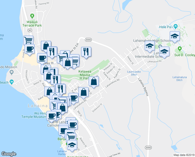 map of restaurants, bars, coffee shops, grocery stores, and more near 864 Kelawea Street in Lahaina