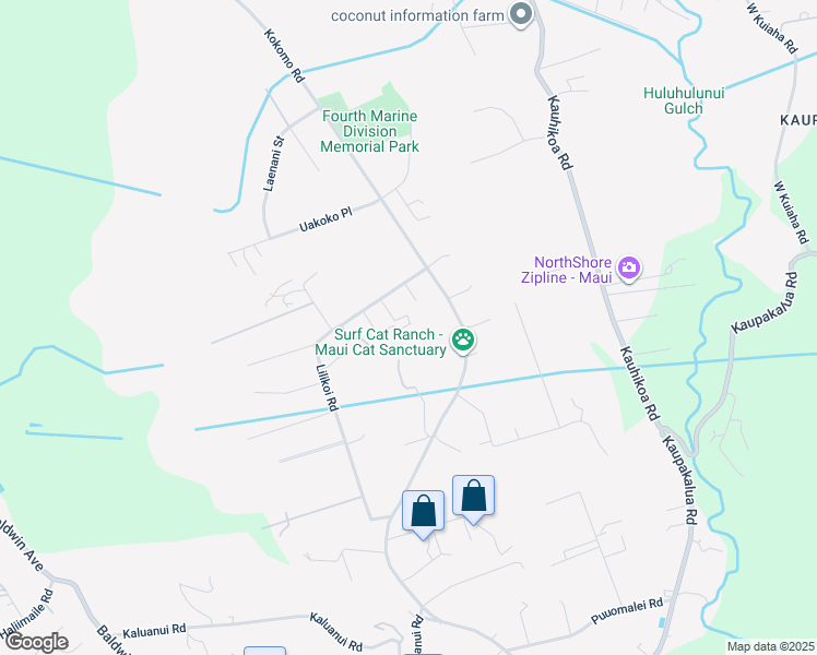 map of restaurants, bars, coffee shops, grocery stores, and more near 2425 Lilikoi Road in Haiku-Pauwela