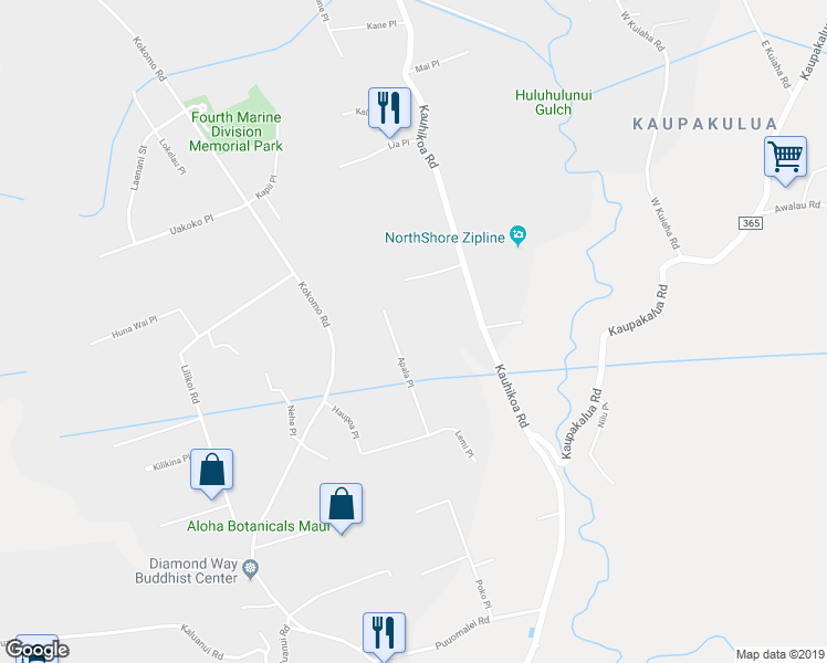map of restaurants, bars, coffee shops, grocery stores, and more near 2165 Apala Place in Haiku-Pauwela