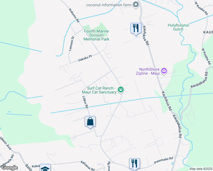 map of restaurants, bars, coffee shops, grocery stores, and more near 2425 Lilikoi Road in Haiku-Pauwela