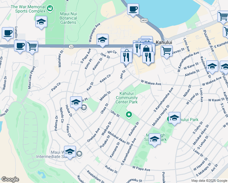 map of restaurants, bars, coffee shops, grocery stores, and more near 469 Maalo Street in Kahului