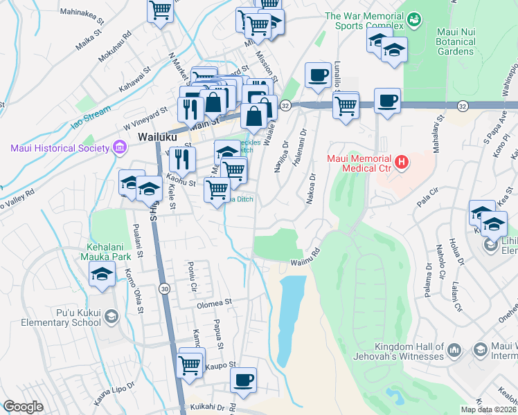 map of restaurants, bars, coffee shops, grocery stores, and more near 359 Naniloa Drive in Wailuku