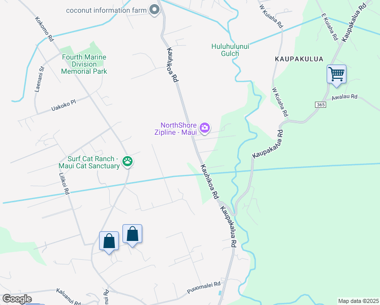 map of restaurants, bars, coffee shops, grocery stores, and more near 2110 Kauhikoa Road in Haiku-Pauwela