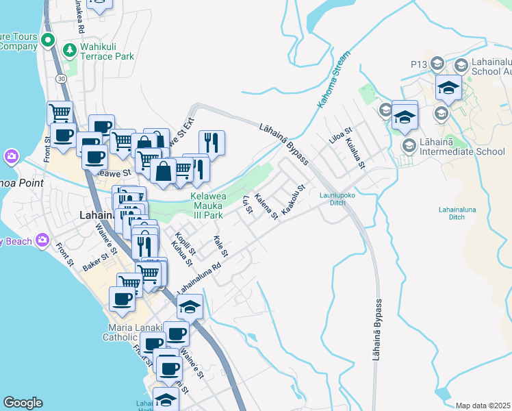 map of restaurants, bars, coffee shops, grocery stores, and more near 861 Kalena Street in Lahaina