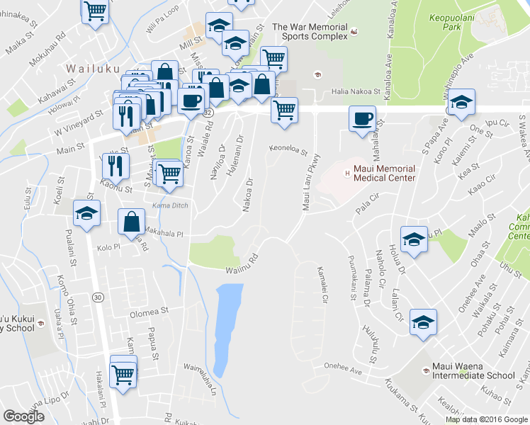 map of restaurants, bars, coffee shops, grocery stores, and more near 149 Keoneloa Street in Wailuku