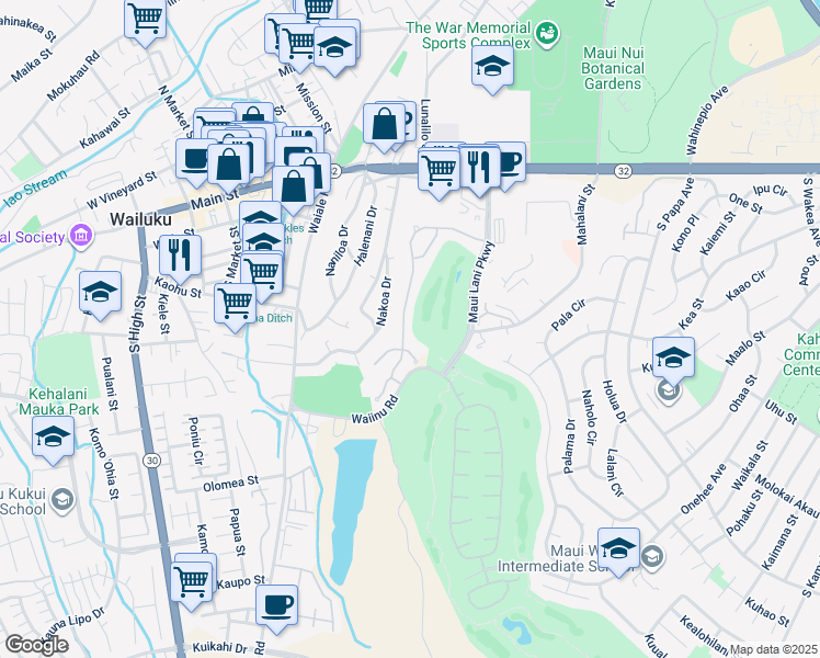 map of restaurants, bars, coffee shops, grocery stores, and more near 149 Keoneloa Street in Wailuku