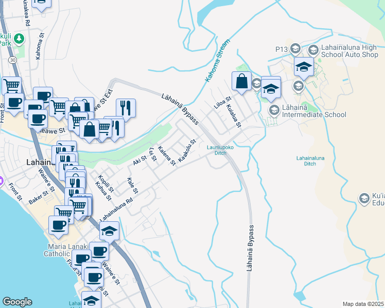 map of restaurants, bars, coffee shops, grocery stores, and more near 622 Kaalo Place in Lahaina