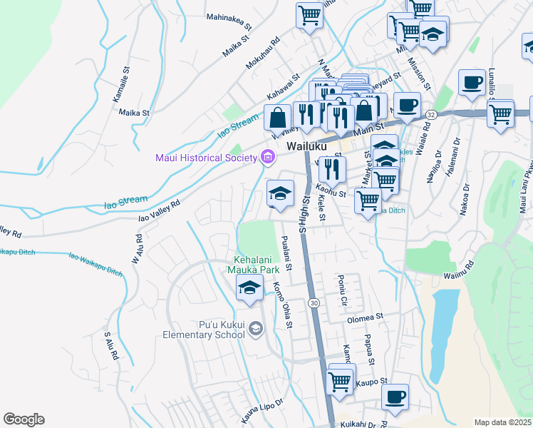 map of restaurants, bars, coffee shops, grocery stores, and more near 295 Koeli Street in Wailuku