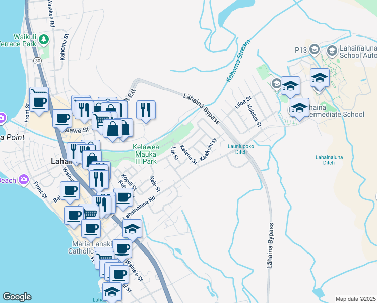 map of restaurants, bars, coffee shops, grocery stores, and more near 562 Kahako Street in Lahaina