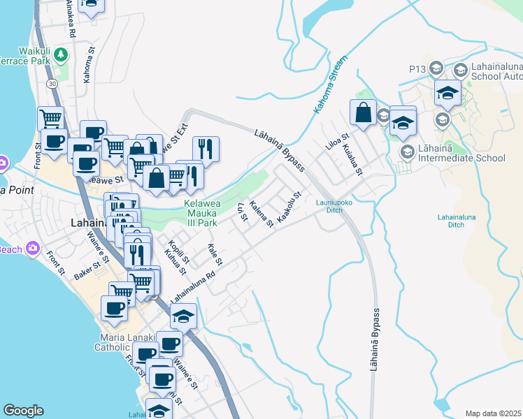 map of restaurants, bars, coffee shops, grocery stores, and more near 562 Kahako Street in Lahaina