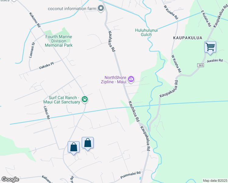 map of restaurants, bars, coffee shops, grocery stores, and more near 2118 Kauhikoa Road in Haiku-Pauwela