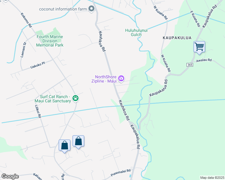 map of restaurants, bars, coffee shops, grocery stores, and more near 2110 Kauhikoa Road in Haiku-Pauwela