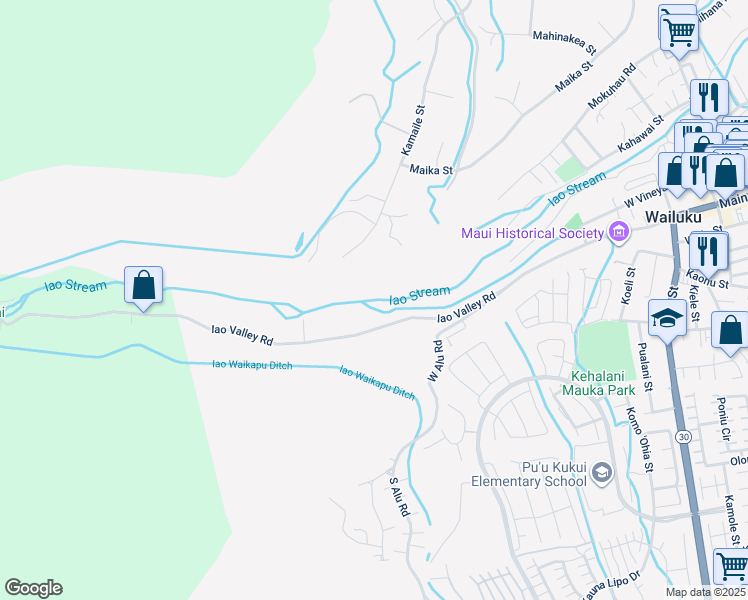 map of restaurants, bars, coffee shops, grocery stores, and more near 200 Iao Valley Road in Wailuku