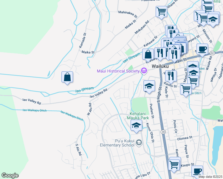 map of restaurants, bars, coffee shops, grocery stores, and more near 2609 Main Street in Wailuku