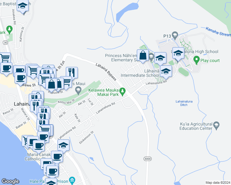 map of restaurants, bars, coffee shops, grocery stores, and more near 648 Kaakolu Street in Lahaina