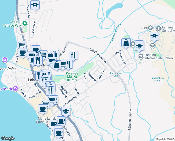 map of restaurants, bars, coffee shops, grocery stores, and more near 898 Kalena Street in Lahaina