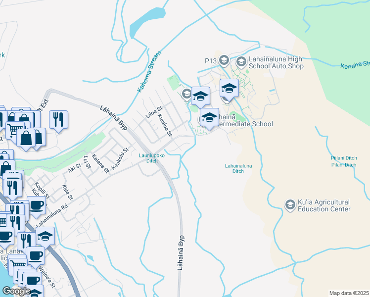 map of restaurants, bars, coffee shops, grocery stores, and more near 784 Kuialua Street in Lahaina