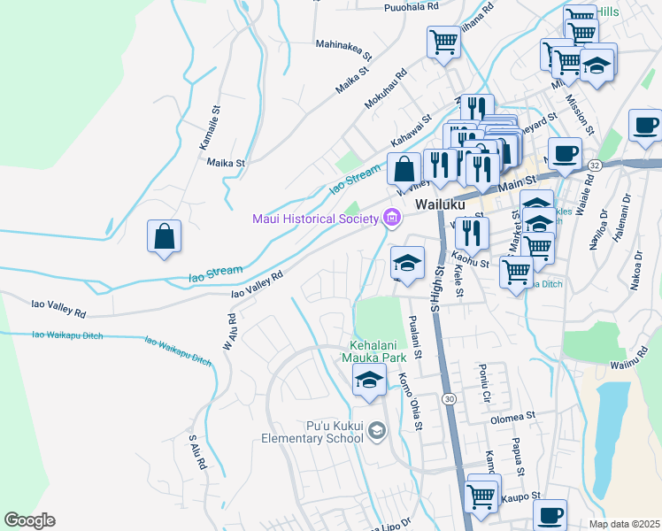 map of restaurants, bars, coffee shops, grocery stores, and more near 149 Hoolaau Street in Wailuku