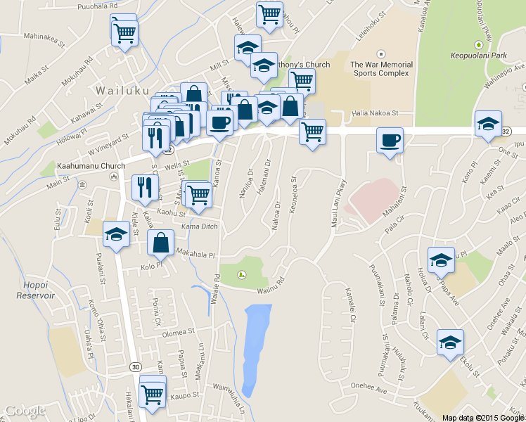 map of restaurants, bars, coffee shops, grocery stores, and more near 159 Ku Drive in Wailuku