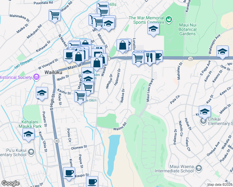 map of restaurants, bars, coffee shops, grocery stores, and more near 159 Ku Drive in Wailuku