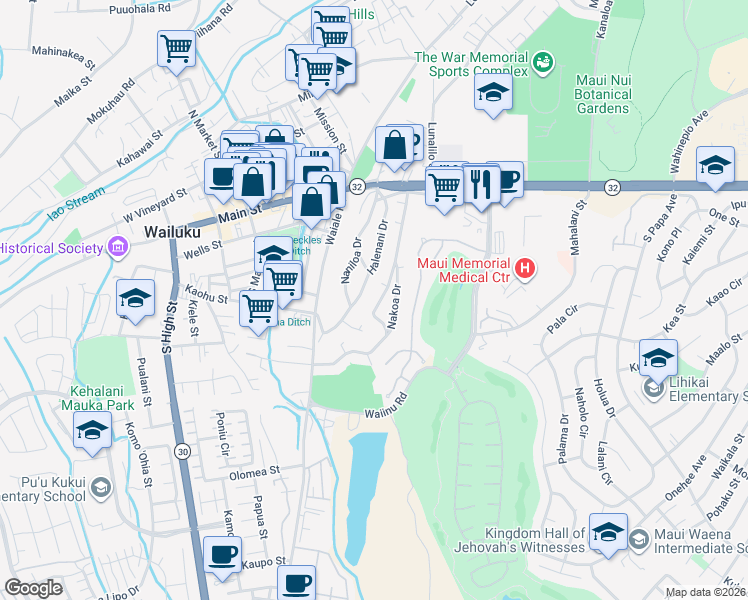 map of restaurants, bars, coffee shops, grocery stores, and more near 159 Ku Drive in Wailuku