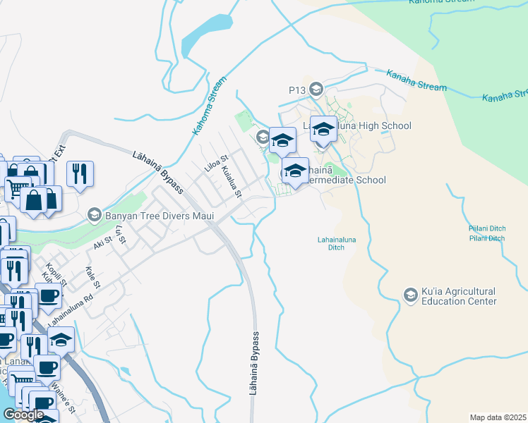 map of restaurants, bars, coffee shops, grocery stores, and more near 817 Hookahua Street in Lahaina