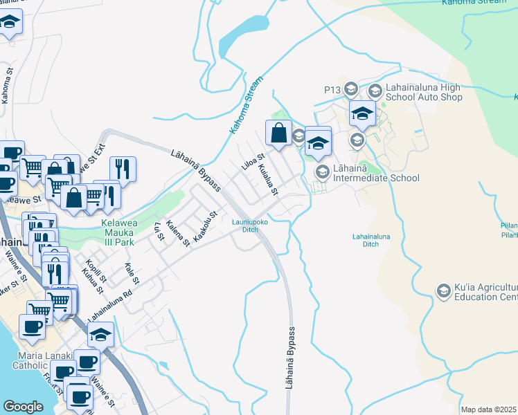 map of restaurants, bars, coffee shops, grocery stores, and more near 813 South Hopoe Place in Lahaina