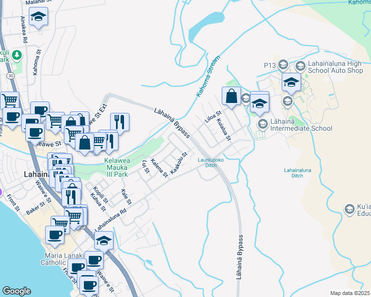map of restaurants, bars, coffee shops, grocery stores, and more near 980 Kanakea Loop in Lahaina