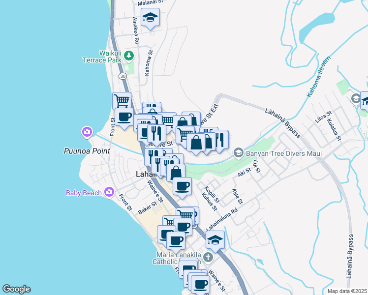 map of restaurants, bars, coffee shops, grocery stores, and more near 41 Kupuohi Street in Lahaina