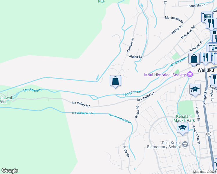 map of restaurants, bars, coffee shops, grocery stores, and more near 2895 Kamaile Street in Wailuku