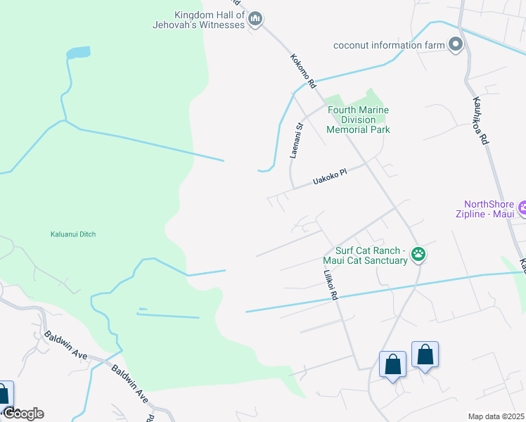 map of restaurants, bars, coffee shops, grocery stores, and more near 207 Uakoko Place in Haiku-Pauwela