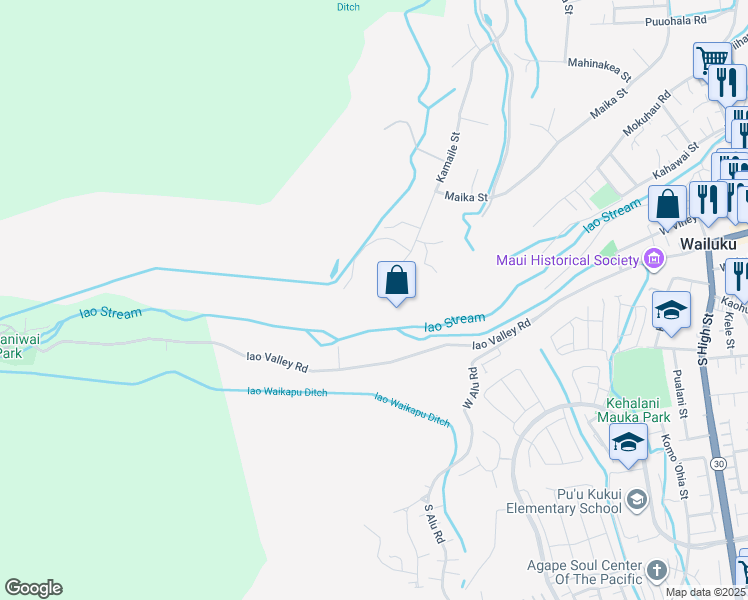 map of restaurants, bars, coffee shops, grocery stores, and more near 2895 Kamaile Street in Wailuku