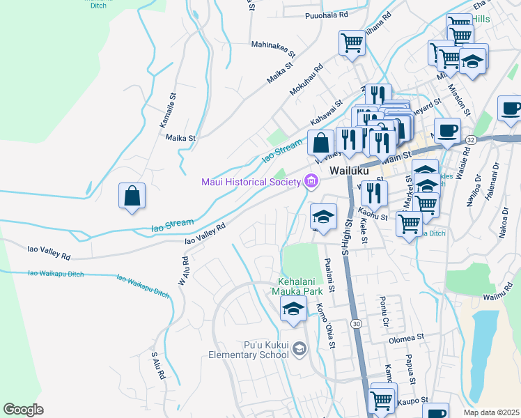 map of restaurants, bars, coffee shops, grocery stores, and more near 2555 Main Street in Wailuku