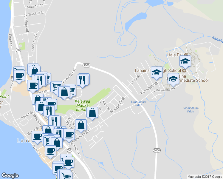 map of restaurants, bars, coffee shops, grocery stores, and more near 897 Kanakea Loop in Lahaina