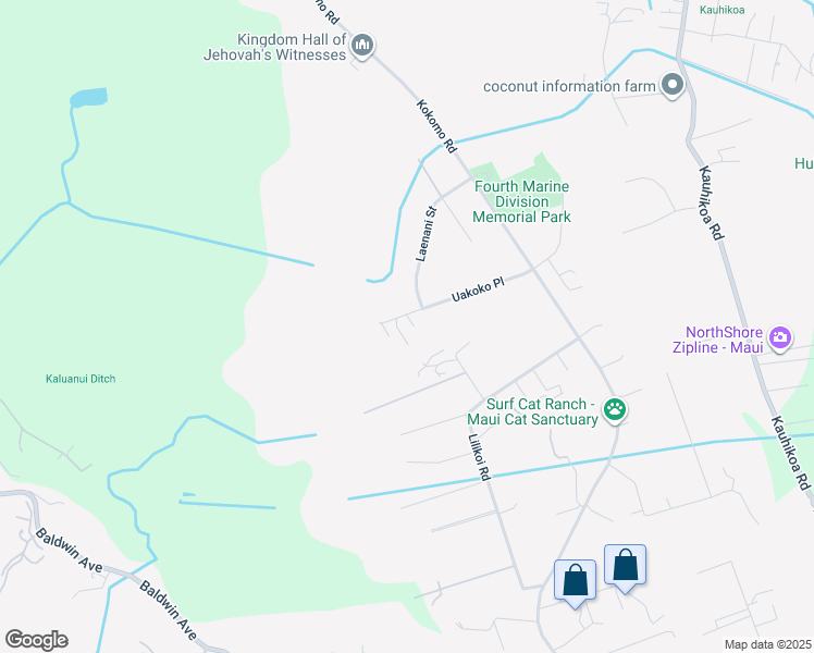 map of restaurants, bars, coffee shops, grocery stores, and more near 183 Uakoko Place in Haiku-Pauwela
