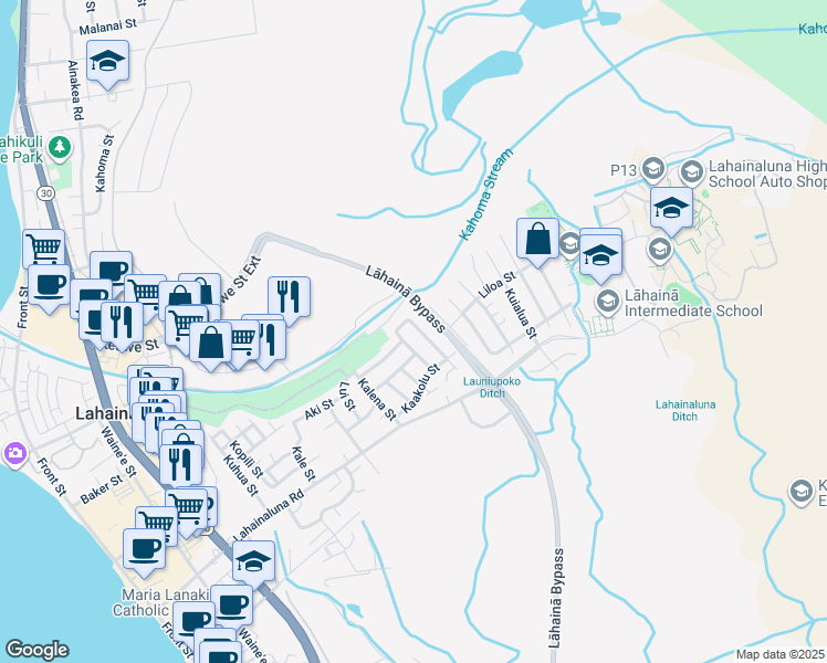 map of restaurants, bars, coffee shops, grocery stores, and more near 938 Kanakea Loop in Lahaina