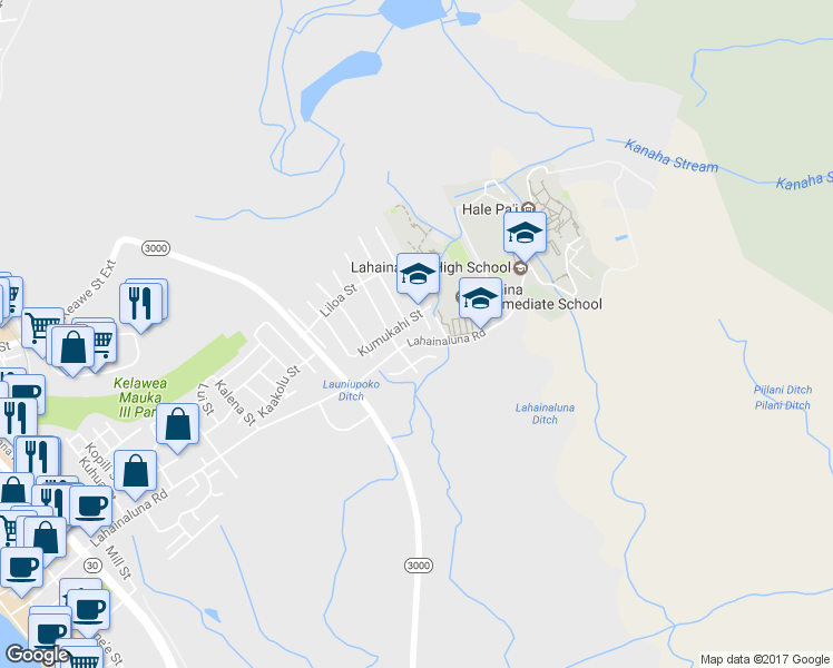 map of restaurants, bars, coffee shops, grocery stores, and more near 808 South Laalo Place in Lahaina