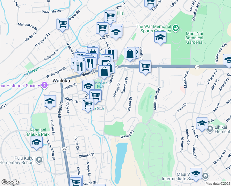 map of restaurants, bars, coffee shops, grocery stores, and more near 240 Naniloa Drive in Wailuku