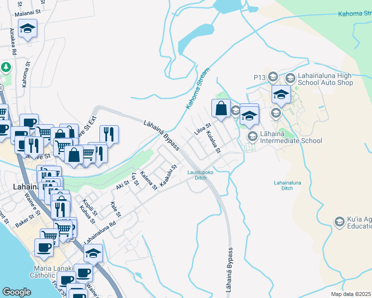 map of restaurants, bars, coffee shops, grocery stores, and more near 866 South Hakau Place in Lahaina
