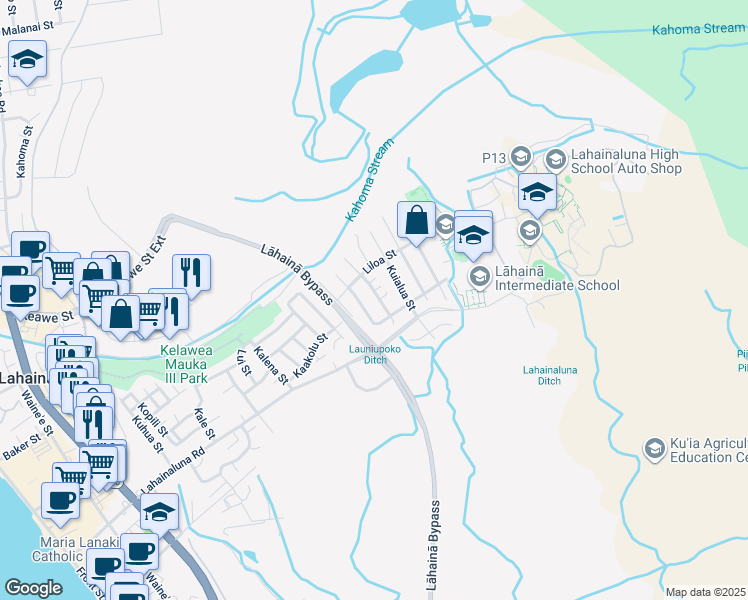 map of restaurants, bars, coffee shops, grocery stores, and more near 847 Hopoe Street in Lahaina