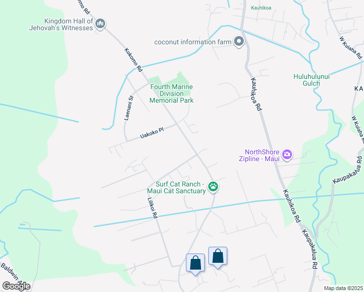 map of restaurants, bars, coffee shops, grocery stores, and more near 2020 Kokomo Road in Haiku-Pauwela