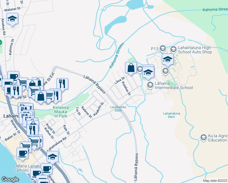 map of restaurants, bars, coffee shops, grocery stores, and more near 854 Hokeo Street in Lahaina