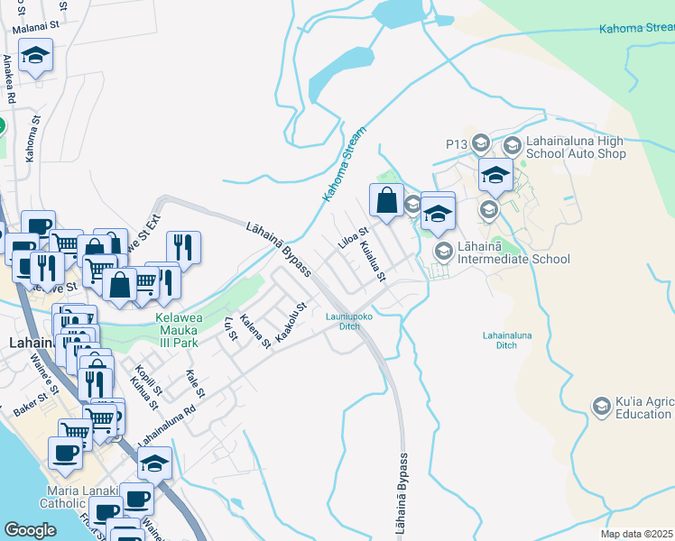 map of restaurants, bars, coffee shops, grocery stores, and more near 854 Hokeo Street in Lahaina