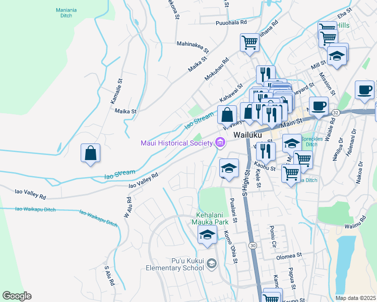 map of restaurants, bars, coffee shops, grocery stores, and more near 2548 Main Street in Wailuku