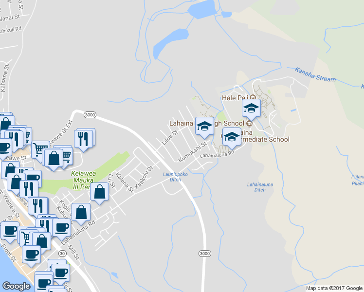 map of restaurants, bars, coffee shops, grocery stores, and more near 840 Hopoe Street in Lahaina