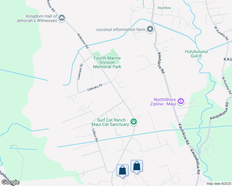 map of restaurants, bars, coffee shops, grocery stores, and more near 2020 Kokomo Road in Haiku-Pauwela